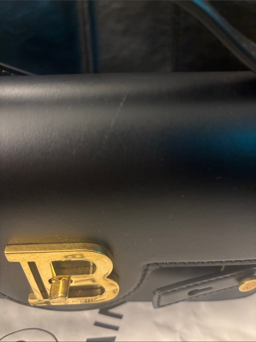 Balmain Black Leather Top Handle Bag with Gold 'B' Accent - Picture 2 of 2
